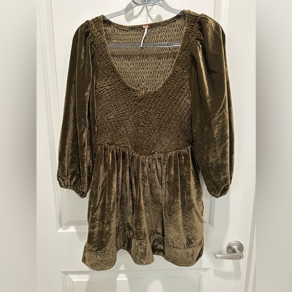 Free People brownish/ olive green velvet minidress size XS
